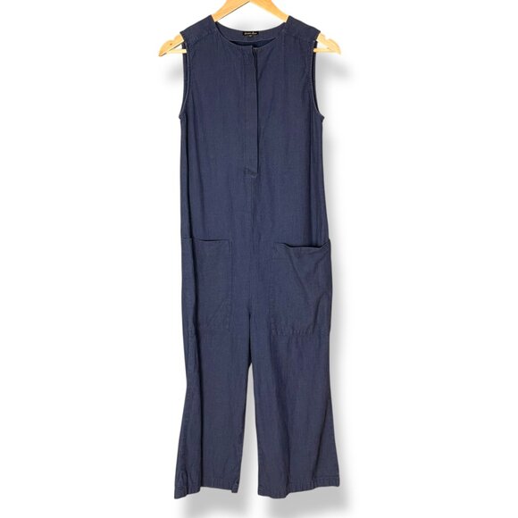 Steven Alan Jumpsuit Wide Leg Size P Sleeveless Button-Up Women Blue Denim Style - Picture 1 of 9